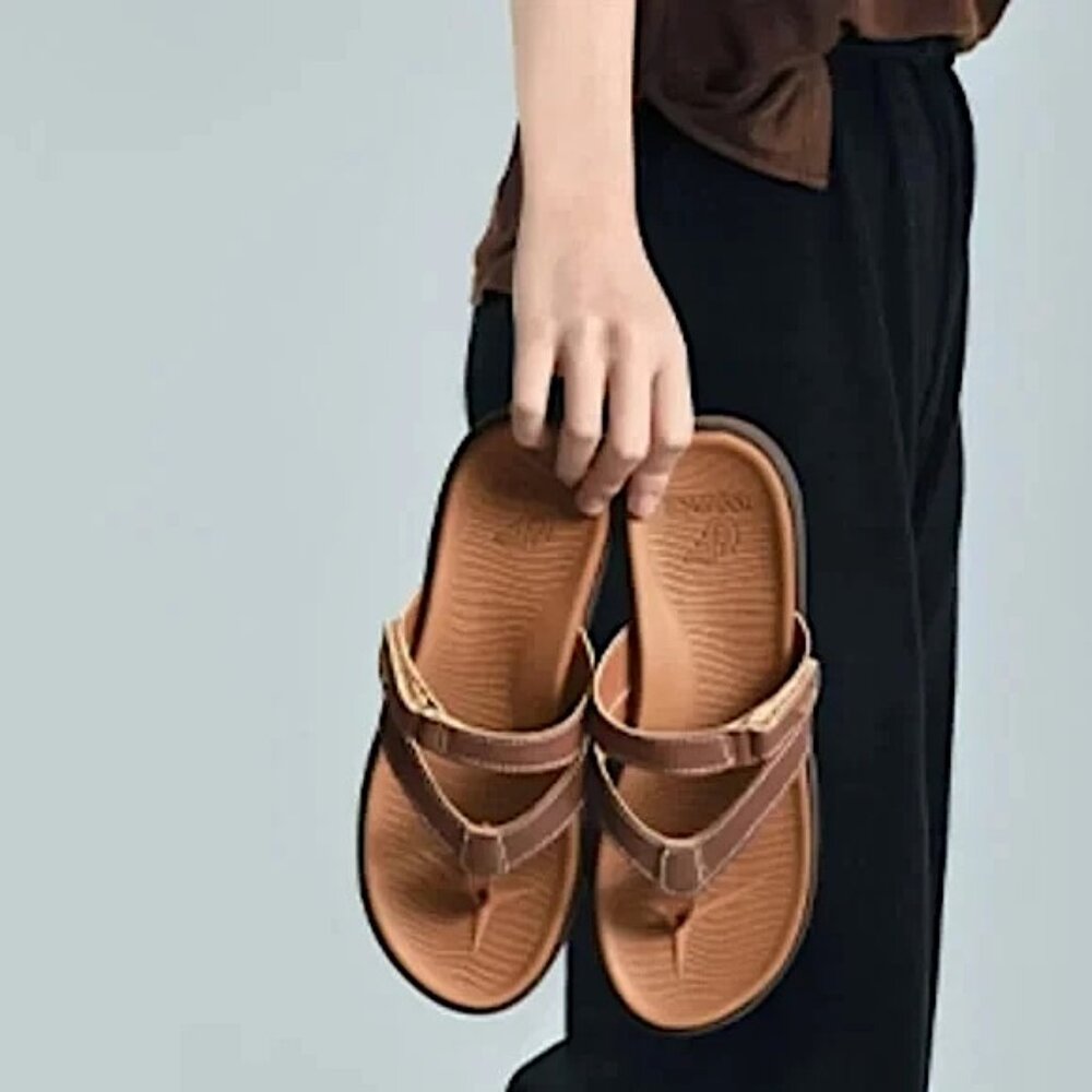 COFACE Women's Orthopedic Strappy Thong Vegan Leather Flip Flops Size 7